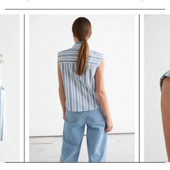 Stockholm Atelier & other stories blue and white sleeveless collar blouse - Picture 3 of 7
